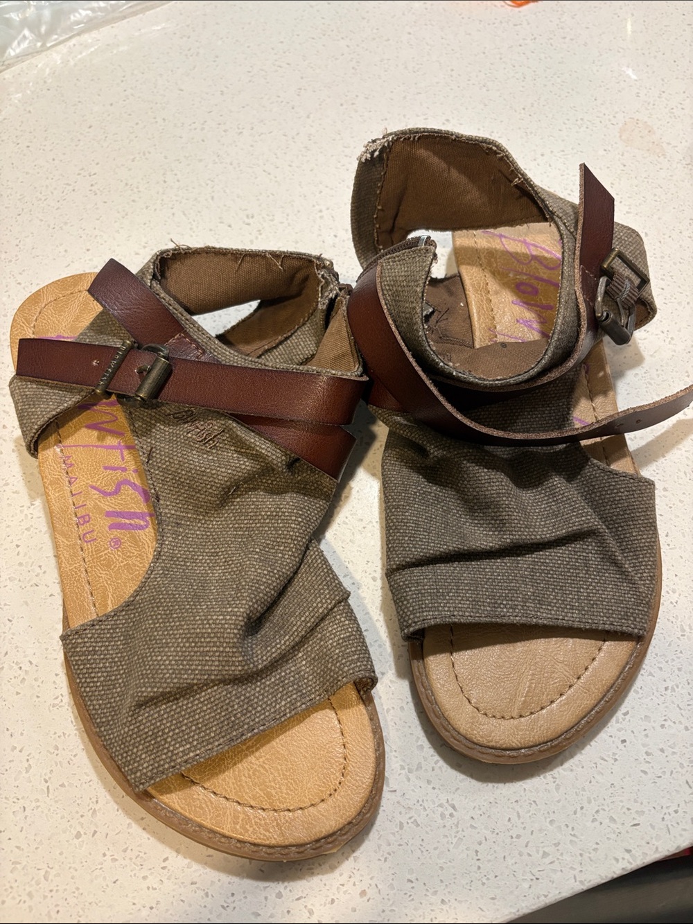 Blowfish Brown Canvas and Leather Strap Sandals